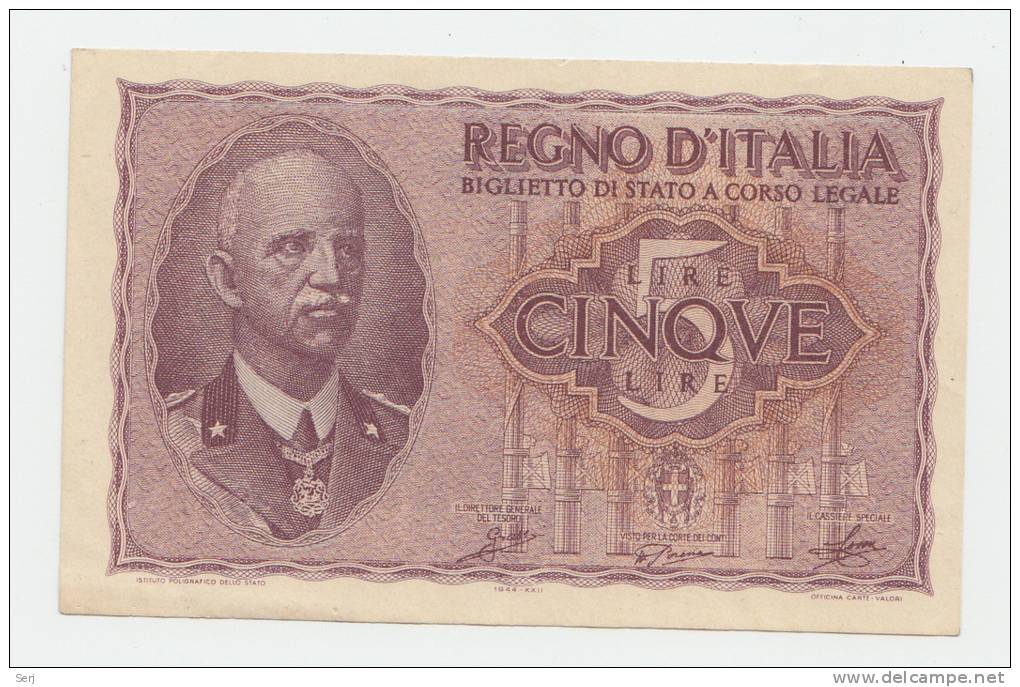 ITALY 5 Lire 1940 XF++ P 28 - Italië– 5 Lire
