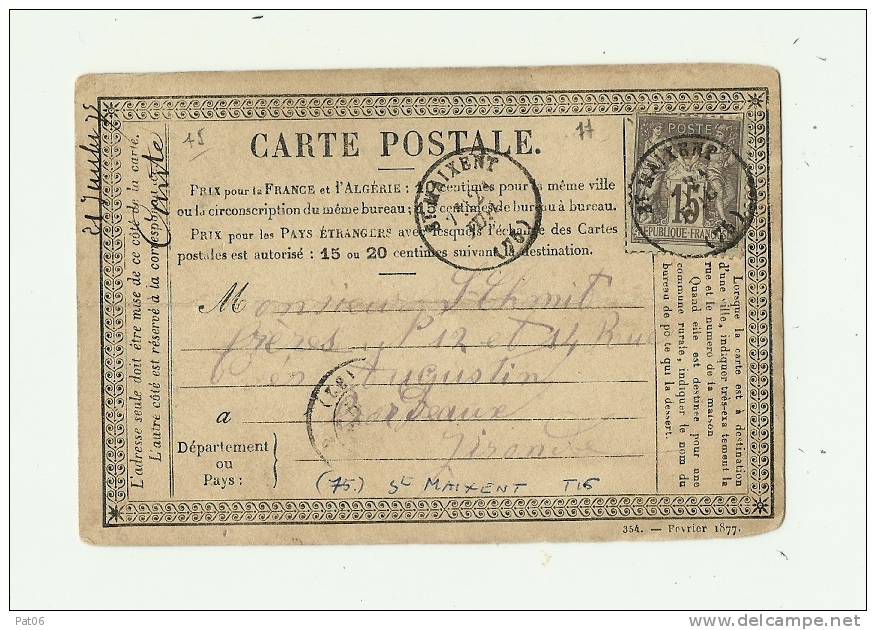 DEUX-SEVRES ( 75 ) &ndash; SAINT MAIXENT  CPI Ordinaire - Tarif à 15c. - Precursor Cards