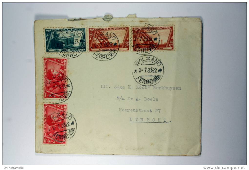 Italy: Cover 1932, Bolzano->Utrecht Holland, Sa 327,2x328,2 X 333 (R), Mixed Stamps - Marcophilie