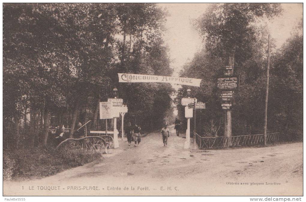 LE TOUQUET - PARIS PLAGE - Entrée De La Forêt 1924 Dép62 (banderole Concours Hippique Animée) (2scans) - Le Touquet