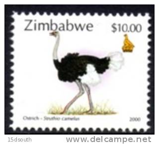 Zimbabwe - 2000 $10 Ostrich MNH** - Autruches