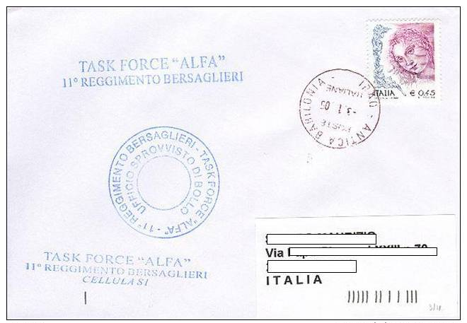 A108 - MISSIONI MILITARI DI PACE ITALIANE - ANTICA BABILONOIA IRAQ - ONU MISSIONS  NATO - TASK FORCE 11° RGT BERSAGLIERI - 2001-10: Storia Postale