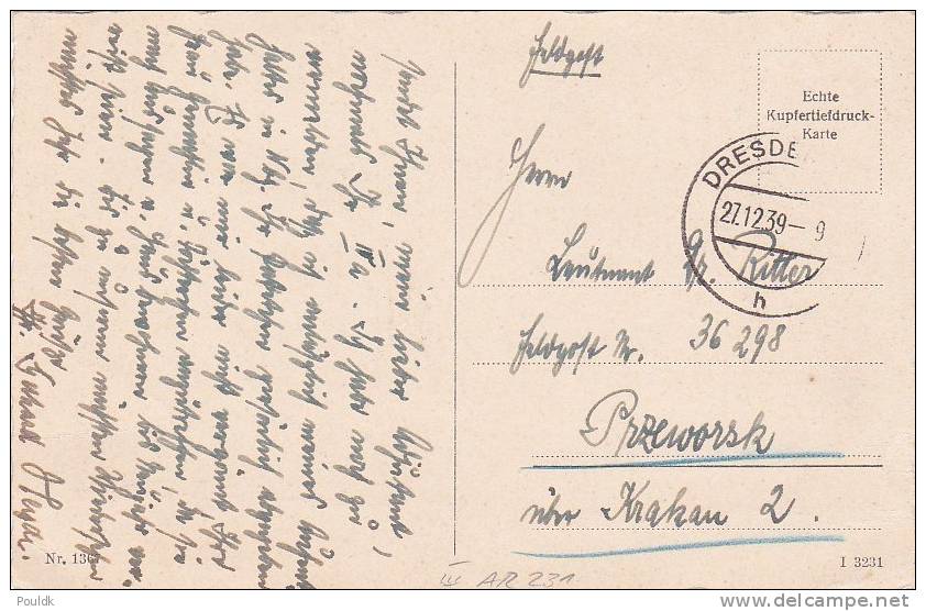 Feldpost WW2: Postcard To Stab III Artillerie-Regiment 231 FP 36298 Przeworsk über Krakau 2 Dtd Dresden 27.12.1939 - New - Guerra 1939-45