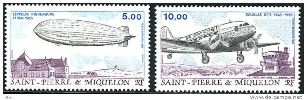 St PIERRE ET MIQUELON 1988  - PA 66 - 67 - Zeppelin - Douglas DC3  - Neuf Sans Charnière - Côte 7,60 €uros - Ungebraucht