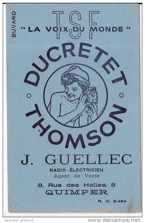 Buvard  Ducretet Thomson T S F J Guellec 8 Rue Des Halles Quimper 29 Finistère - Elektriciteit En Gas