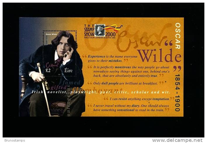 IRELAND/EIRE - 2000  OSCAR WILDE  MS  OVERPRINTED LONDON STAMP SHOW  MINT NH - Hojas Y Bloques