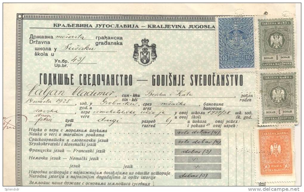 Diplome-REPORT-FIUME-CROATIA-1938 - Diplomas Y Calificaciones Escolares