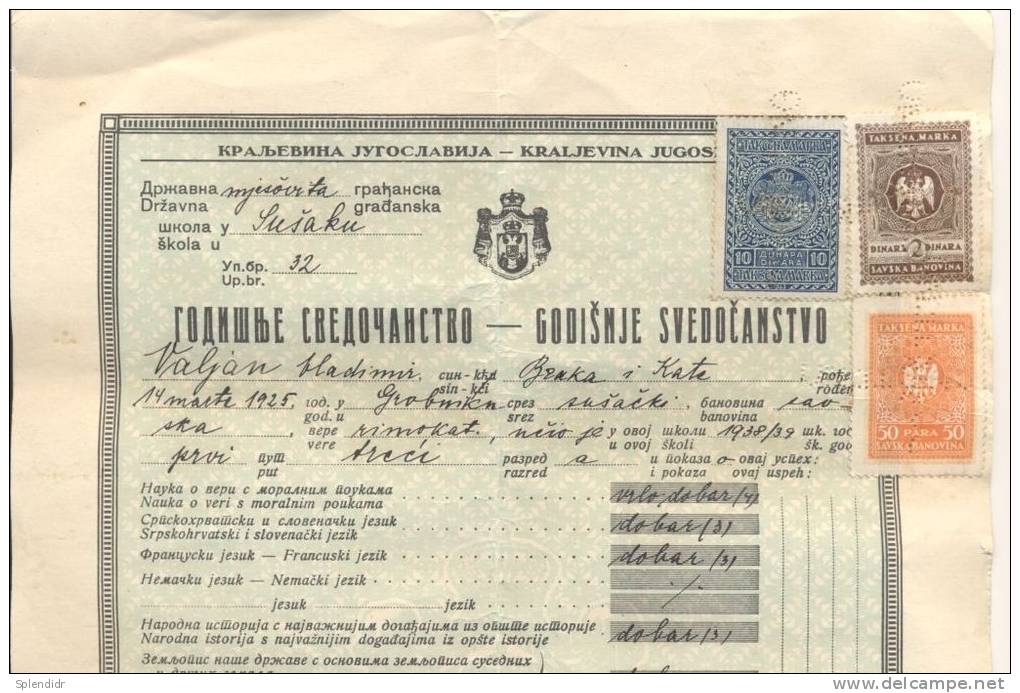 Diplome-REPORT-FIUME -CROATIA-1939 - Diploma & School Reports