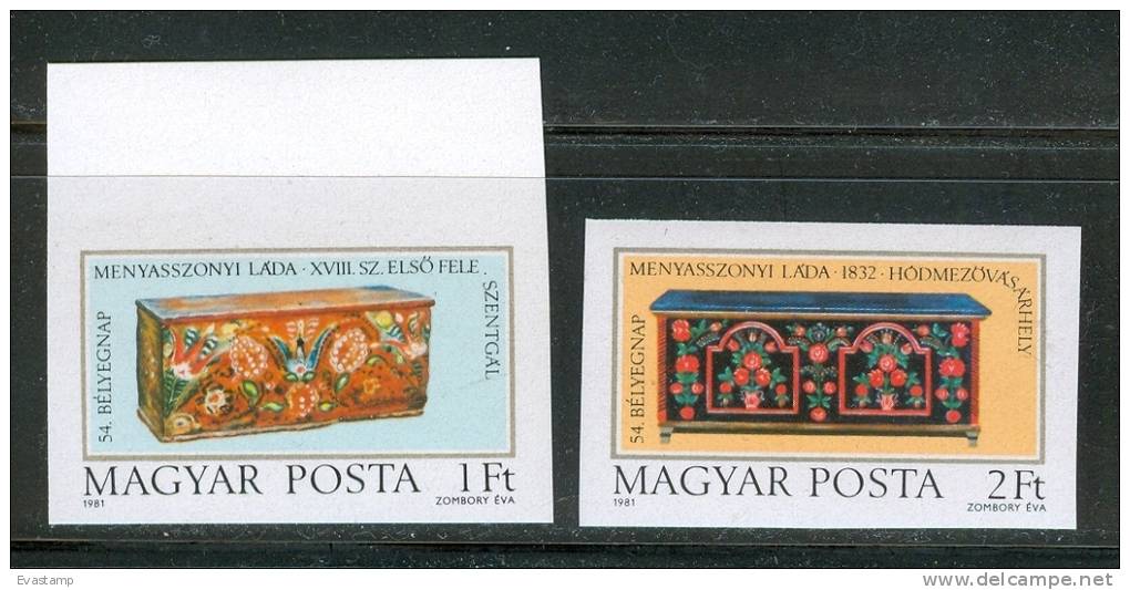 HUNGARY-1981.Imperforated Set II. - 54th Stampday / Bridal Chests / Margin  MNH!  Mi 3505B-3506B. - Unused Stamps