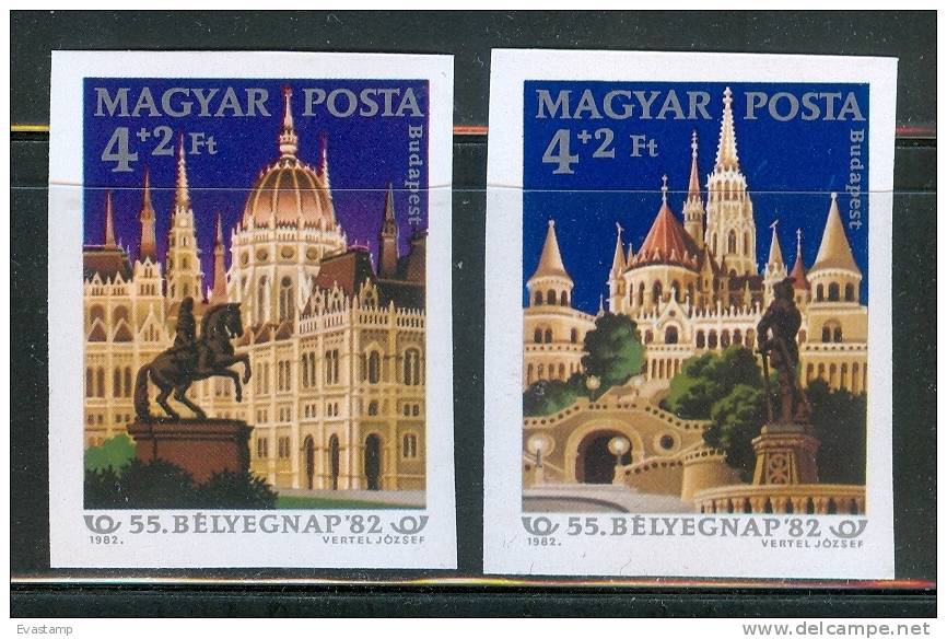 HUNGARY-1982.Imperforated Set  - 55th Stampday / Budapest Architecture   MNH!  Mi 3571B-3572B. - Unused Stamps