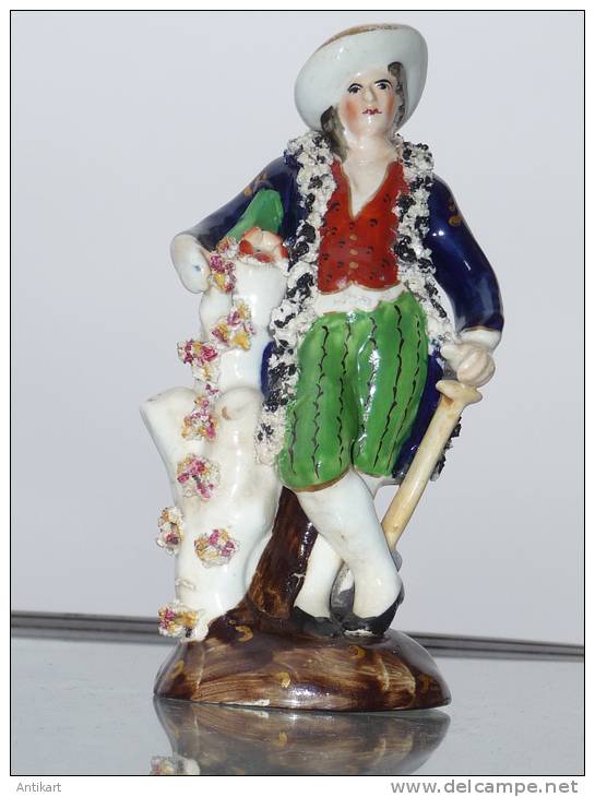 Gentilhomme Aux Fleurs, Porcelaine Polychrome XIXe Signée, Parfait état - Non Classificati