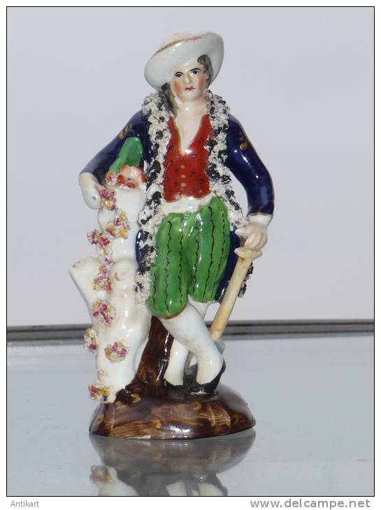 Gentilhomme Aux Fleurs, Porcelaine Polychrome XIXe Signée, Parfait état - Non Classés