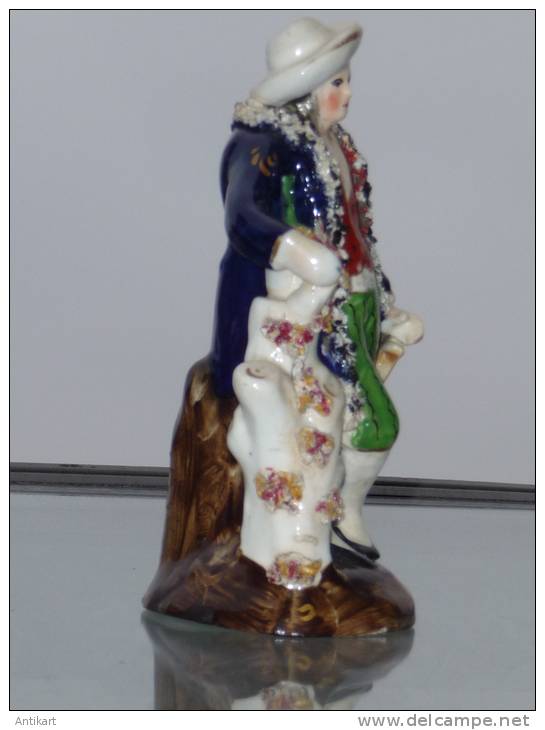 Gentilhomme Aux Fleurs, Porcelaine Polychrome XIXe Signée, Parfait état - Non Classés