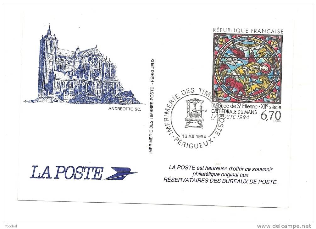 Cp, Timbre (Représentation), Cathédrale Du Mans (72) - La Poste - Timbres (représentations)