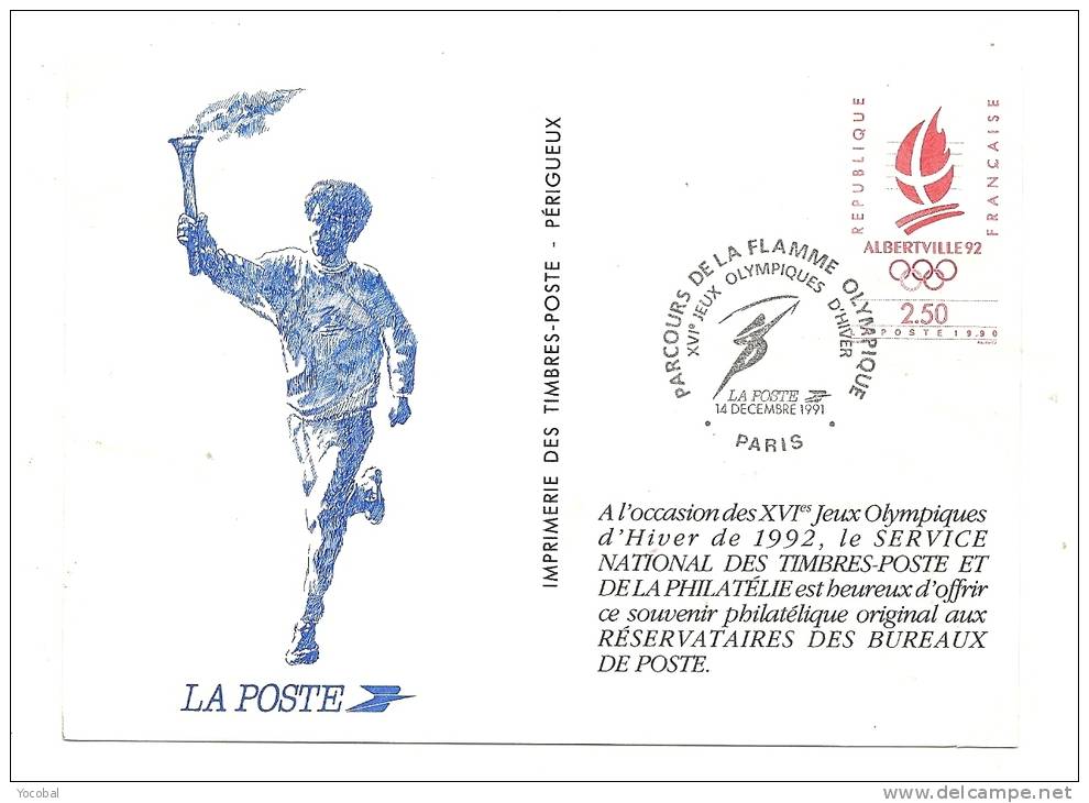 Cp, Timbre (Représentation), Parcours De La Flamme Olympique - XVIè Jeux Olympiques D'Hiver - 1991 -  La Poste - Timbres (représentations)