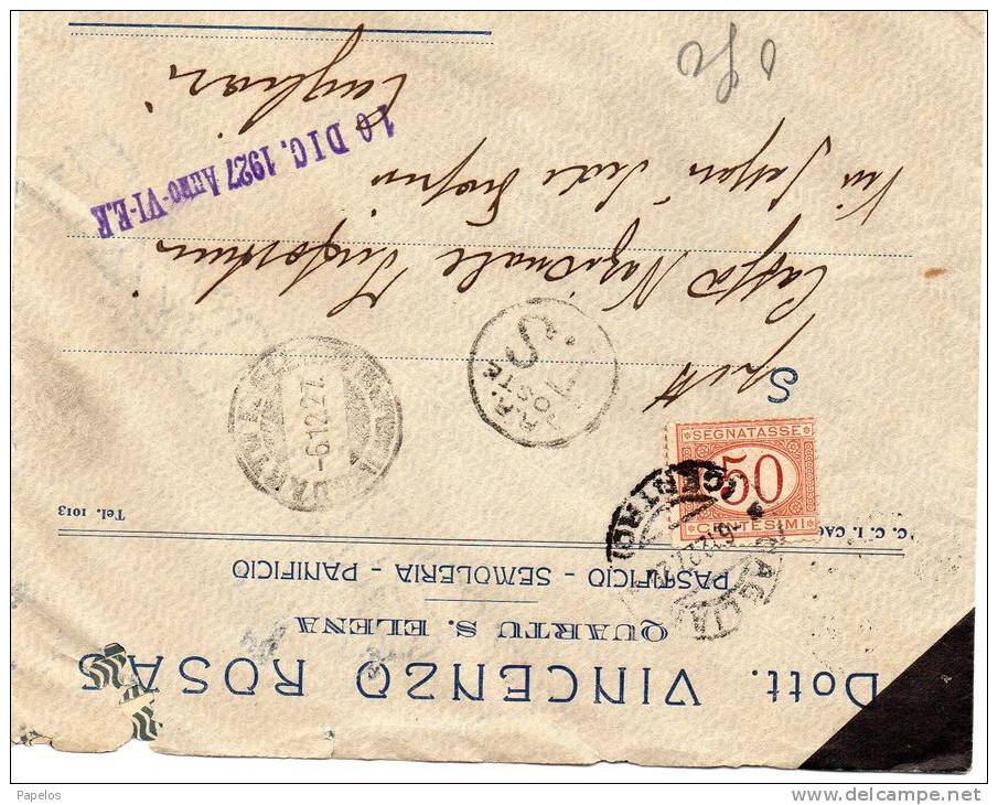 1927   LETTERA  CON ANNULLO QUARTU S- ELENA  CAGLIARI - Strafport