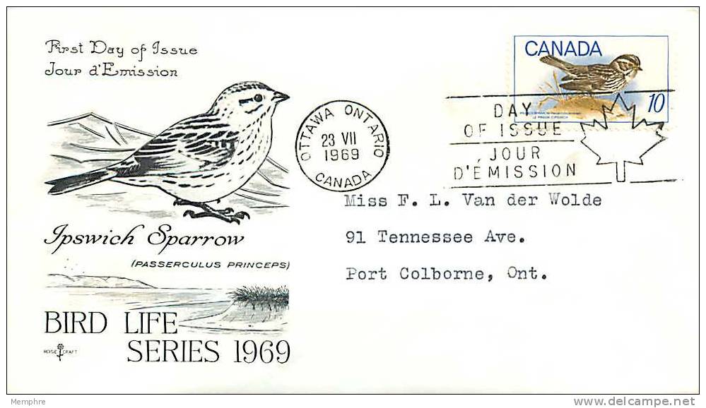 1969 Ipswich Sparrow, Bird Sc 497  RoseCraft Cachet - 1961-1970