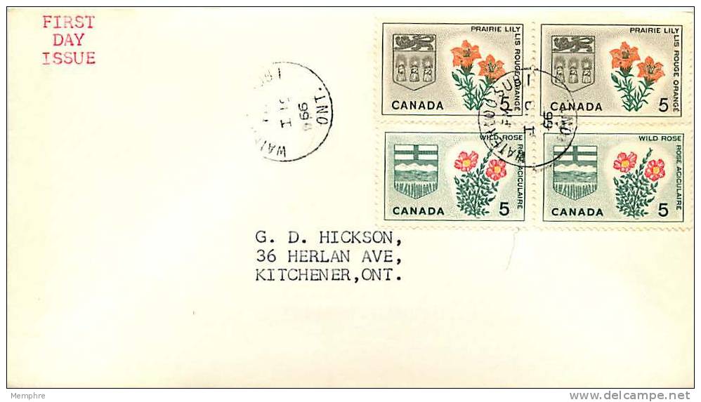 1966  Alberta And Saskatchewan Provincial Flowers Sc 425-6  Pairs  Waterloo ON Datestamp Cancel - 1961-1970