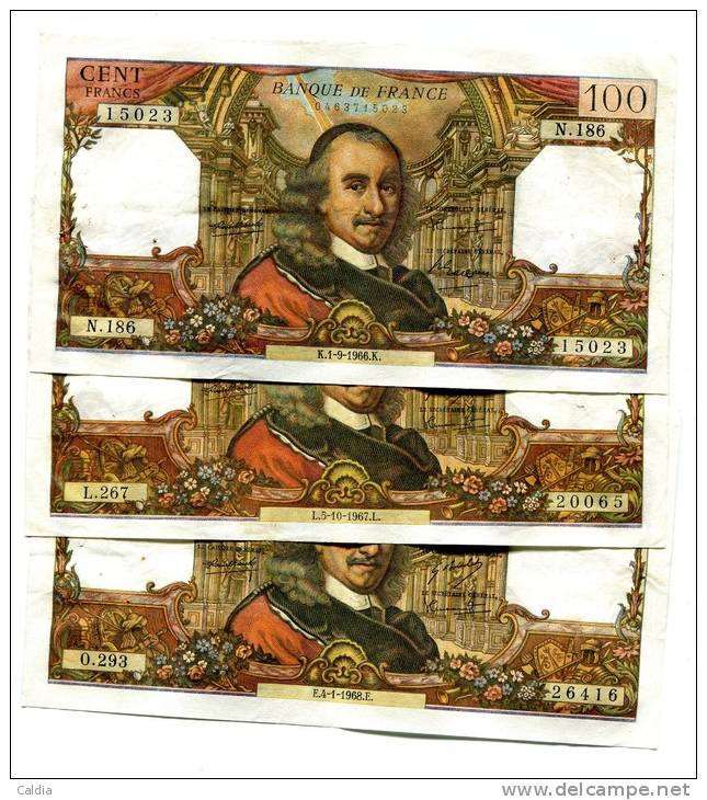 D France 100 Francs "" CORNEILLE "" 1966 + 1967 + 1968 - 100 F 1964-1979 ''Corneille''