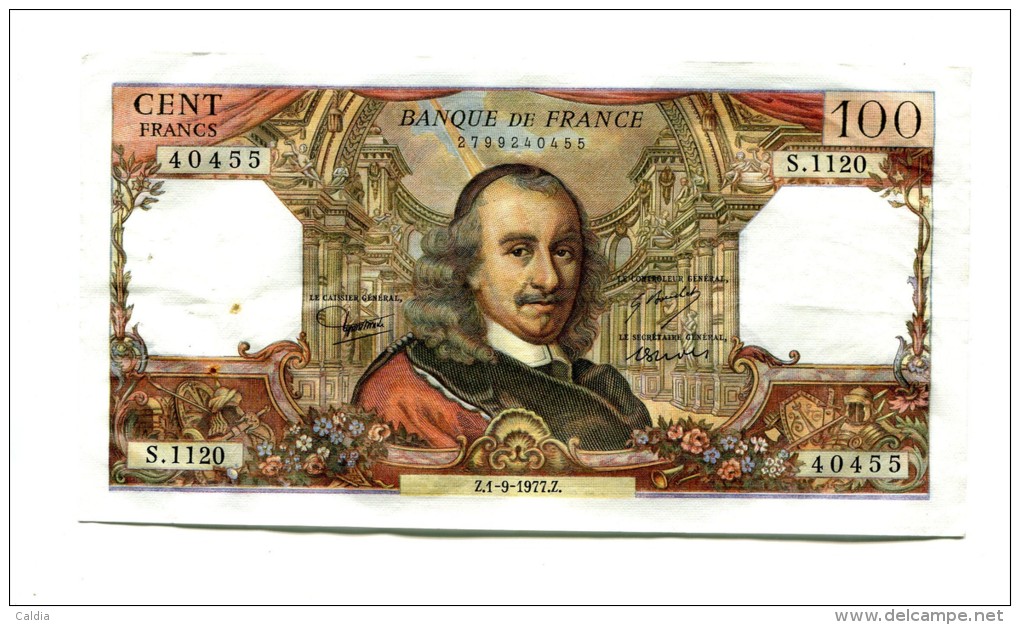 P France 100 Francs "" CORNEILLE "" 1 - 9 - 1977 - 100 F 1964-1979 ''Corneille''