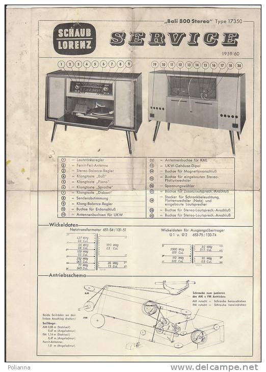 PO8137B# FOGLIO ISTRUZIONI - RADIO VALVOLE - BALI 800 STEREO SCHAUB LORENZ - Appareils