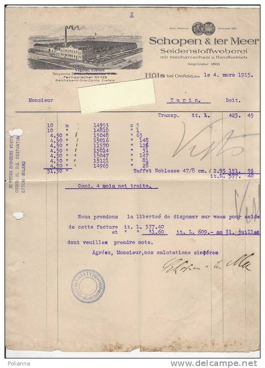 PO8142B# CARTA INTESTATA - FATTURA SHOPEN & TER MEER - CREFELD  1915 - 1900 – 1949