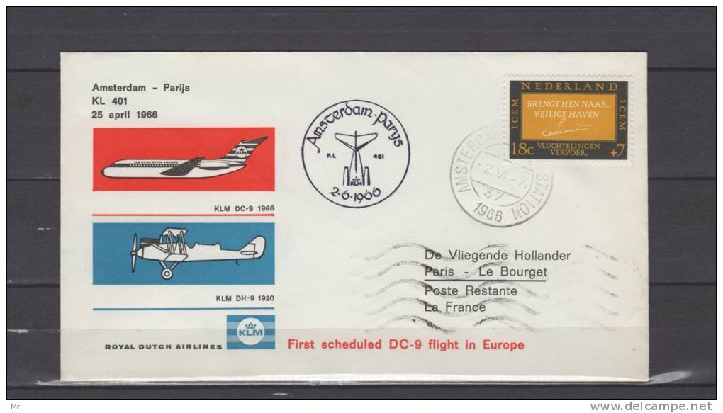 Premier Vol - First Flight - Erstflug  /Amsteream - Parijs / KLM - DC 9 - Poste Aérienne