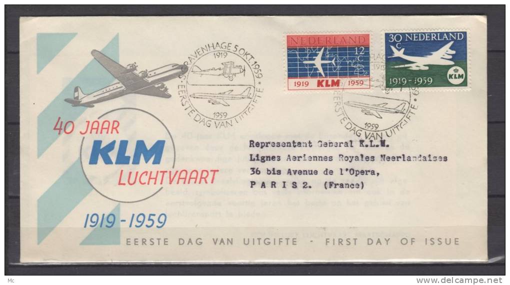 40 Jaar KLM Luchtvaart - EErste Dag Van Uitgifte - Poste Aérienne