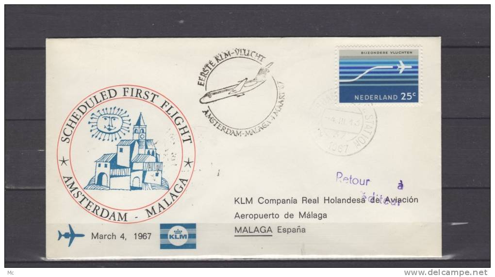 Premier Vol - First Flight - Erstflug  / Amsterdam -  Malaga / KLM - Poste Aérienne