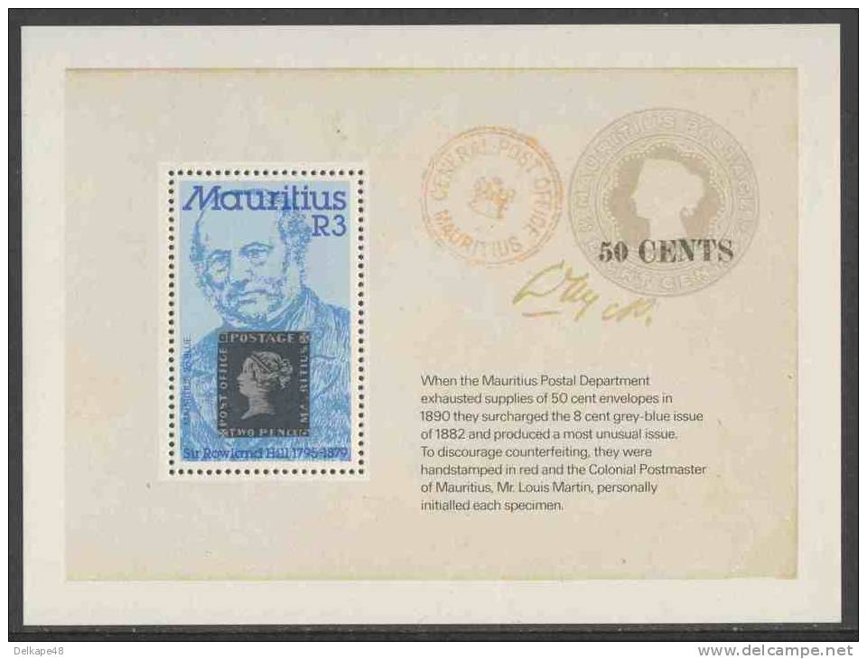 Mauritius 1979 B 11 - Mi 483 ** Sir Rowland Hill (1795-1879) + Stamp Mauritius Minr. 2 / 100. Todestag Von Rowland Hill. - Sellos Sobre Sellos