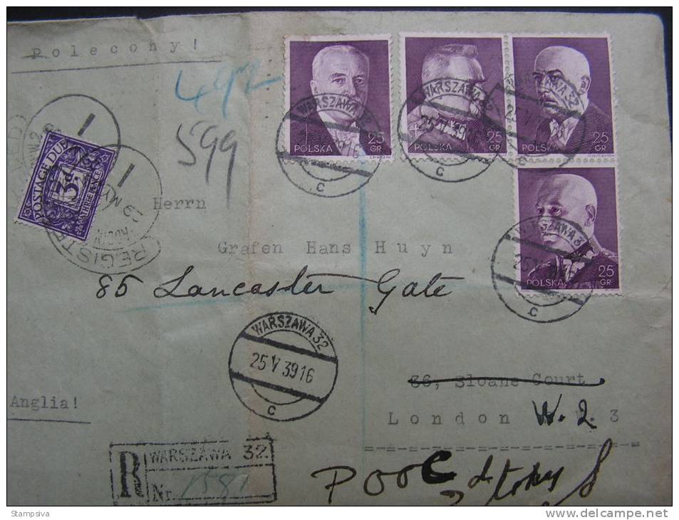 Polen, 1939 R-cv. - GB Nachporto - Taxe Blockfrankatur + Kontrola Devizowa , Devisenmarke  !! Not Perfect - Cartas & Documentos