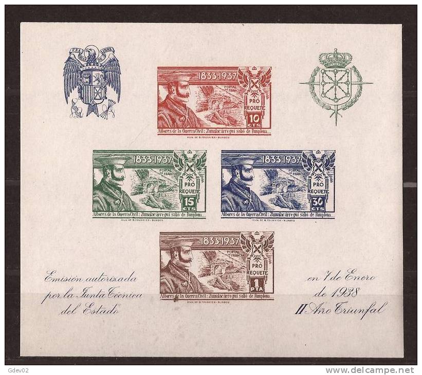 RQT11-LM077TESC.Espagne. Spain.España.Escudo.Zumal Acarregui.Requetes.Hoja Bloque1938. (Galvez 11**)en Nuevo.Muy RARA - Otros & Sin Clasificación