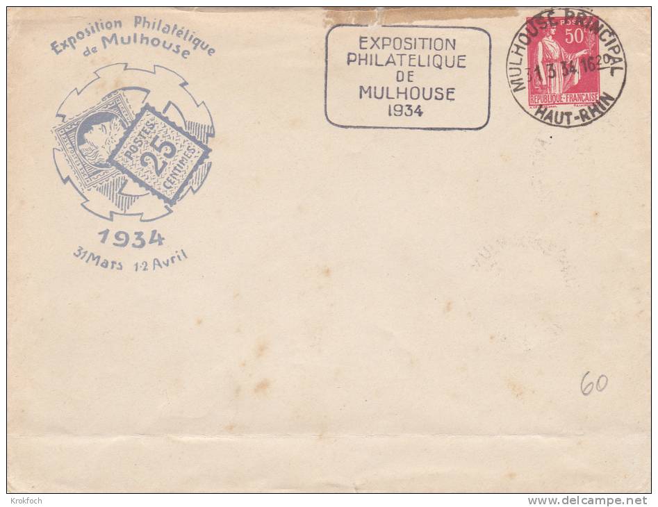 Mulhouse 1934 - Enveloppe TSC Type Paix - !!! Manque Au Verso Le Rabat D El'enveloppe - E B5b  Cote 60 € - Enveloppes Types Et TSC (avant 1995)