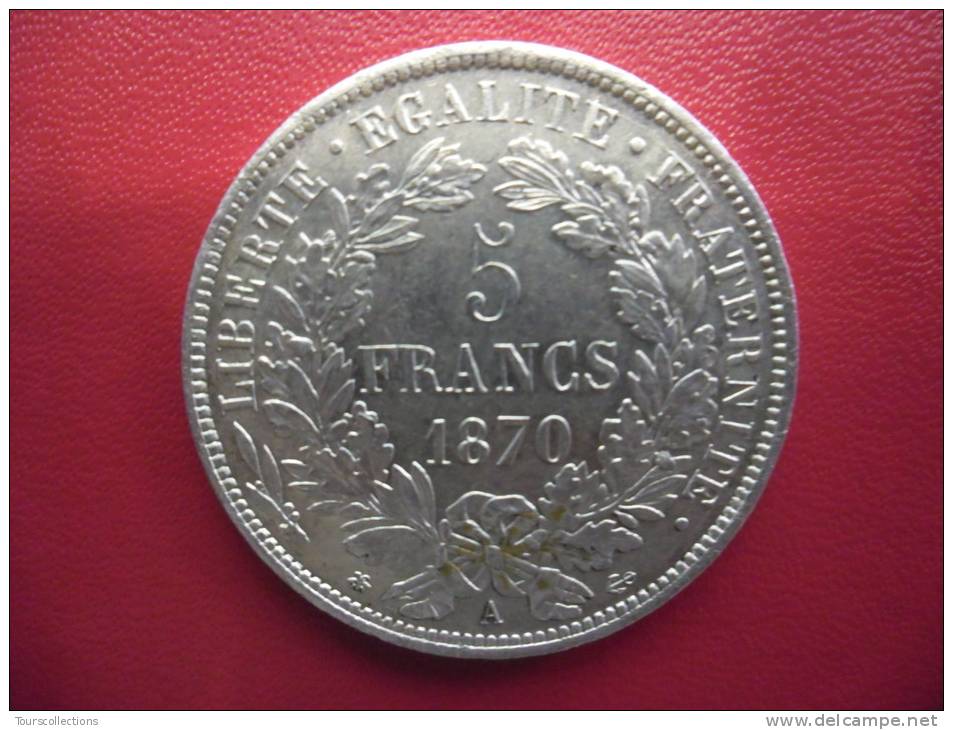 FRANCE @ 5 F ECU 1870 A Avec Légende @ Magnifique Brillant Velours De Frappe état SUP + à SPLENDIDE !!!! @ CERES ARGENT - Autres & Non Classés