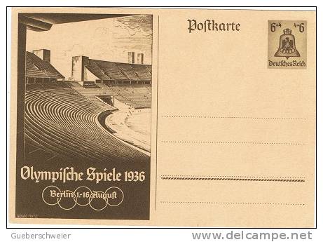 JO36-E/L4 - ALLEMAGNE Jeux Olympiques D'Eté Berlin 1936 Entier Postal Illustré Impr. Brune Carton Bistre - Other & Unclassified