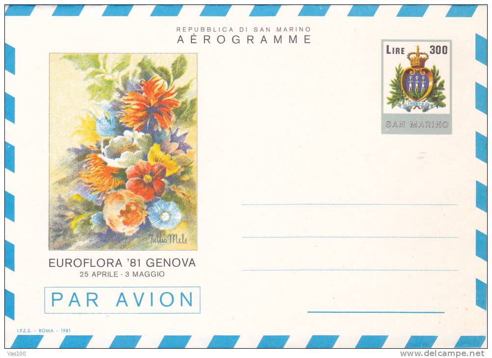 AEROGRAMME FLOWERS 1981 UNUSED COVER STATIONERY SAN MARINO. - Entiers Postaux