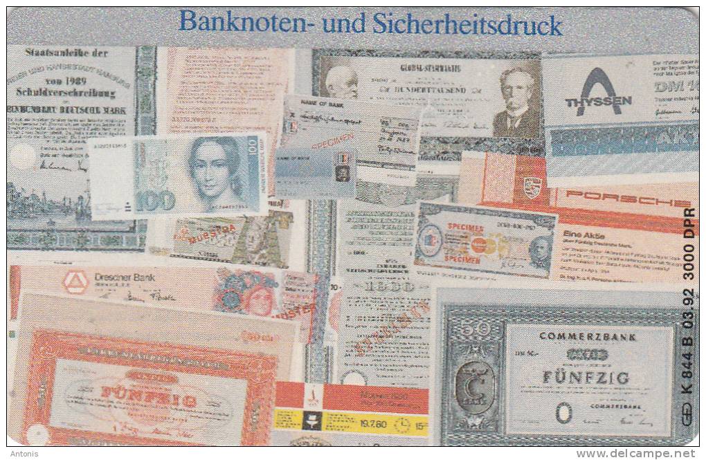 GERMANY - Banknotes(K 844 B), Tirage 3000, 03/92, Dummy Telecard(no Chip, No CN) - Stamps & Coins