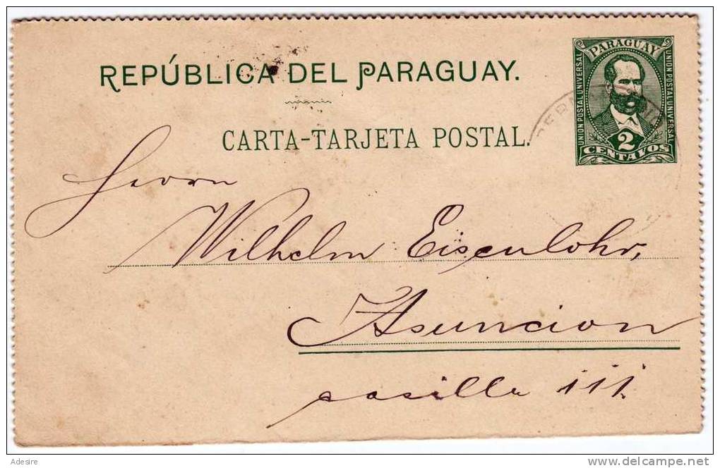 1898 Paraguay, Papelería De 2 Centavos En Mapa Sello Paraguay 29ABR98 Asuncion Comenzado En 1898 - Paraguay