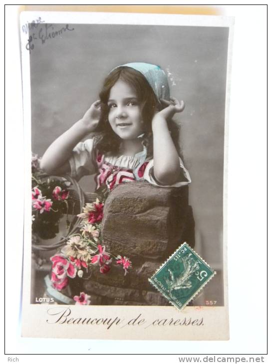 CPA Fantaisie - 4 Cartes Enfant - Fillette - Garçon (fleurs, Poissons, Couronne Cheveux) - Collezioni & Lotti