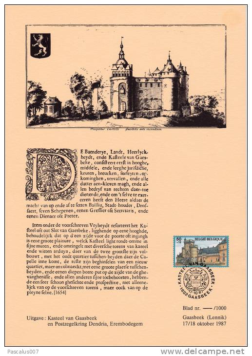 B02 - Carte Feuillet Souvenir Du 17-10-1987 - Les Châteaux - COB 2268 - Dendria - Luxuskleinbögen [LX]