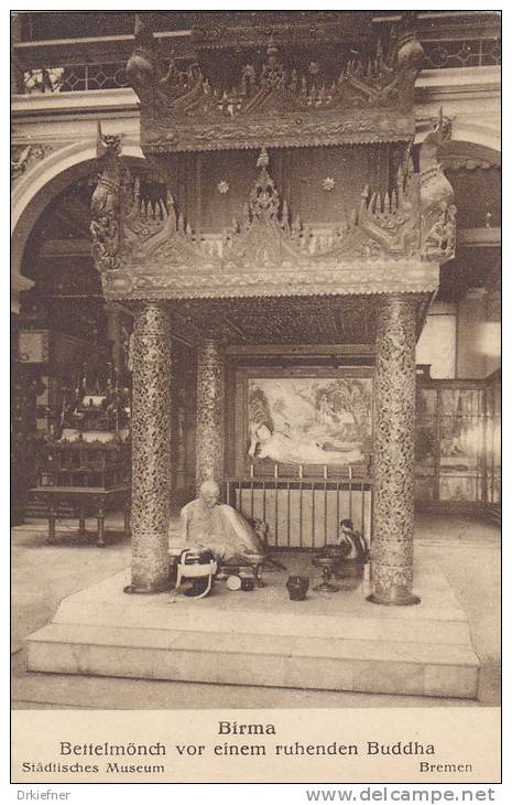 Birma, Bettelmönch Vor Einem Ruhenden Buddha, Um 1910 - Myanmar (Burma)