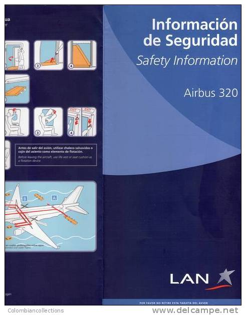 Lote TSA42, Colombia, Lan Airbus 320, Tarjeta De Seguridad, Safety Card - Consignes De Sécurité