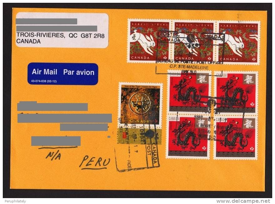 Canada Cover With Year Of The Rabbit, Tiger & Dragon Stamps - Cartas & Documentos