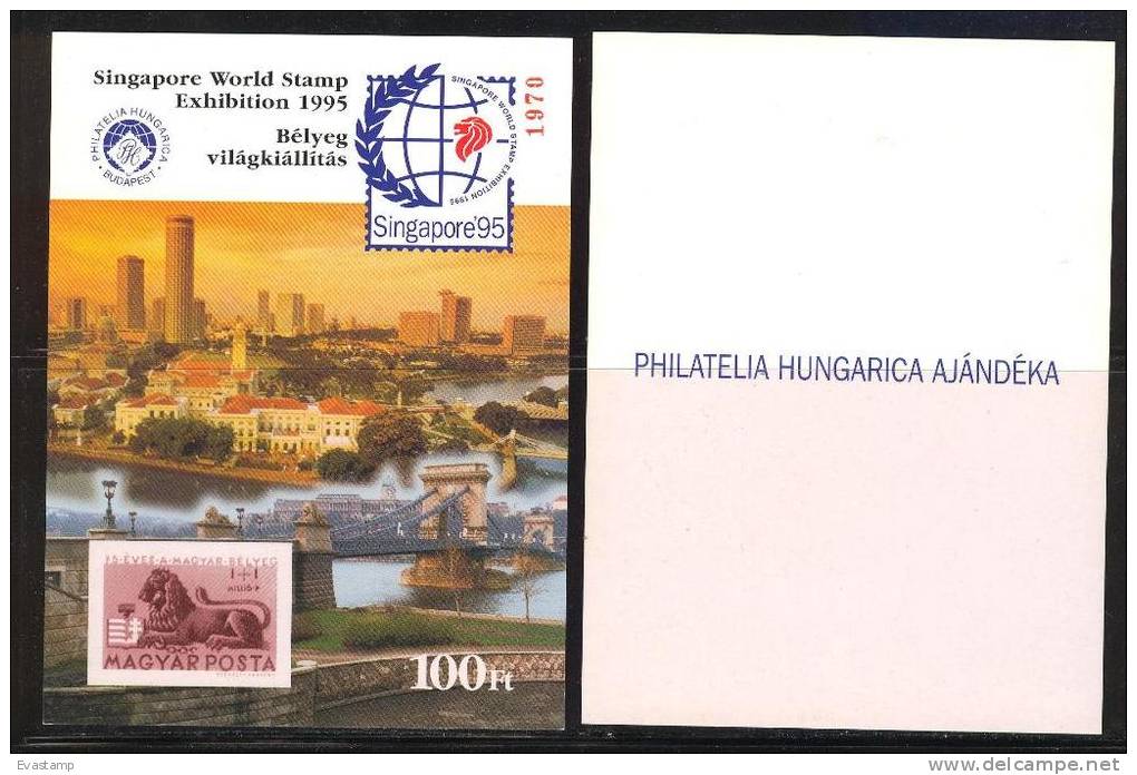 HUNGARY-1995.Commemorativ Sheet - Singapore, World Stamp Exhibition With Red Numb./Souv.Version MNH!! - Foglietto Ricordo