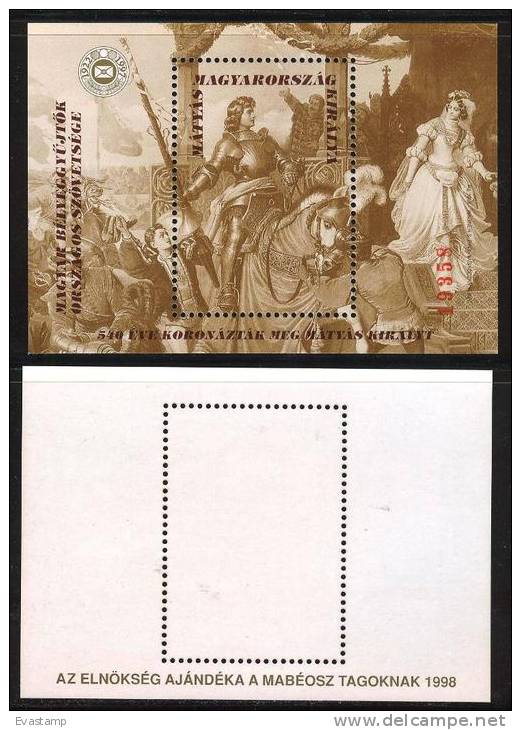 HUNGARY-1998.Commemorativ Sheet -  King Matthias/Red Numbered/Overprint On The Backside  MNH!! - Neufs