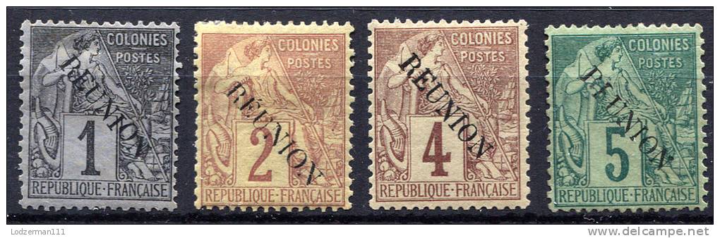 REUNION 1891 - Yv.17-20 (Mi.17-20, Sc.17-20) MH-MLH (all VF) Perfect - Unused Stamps