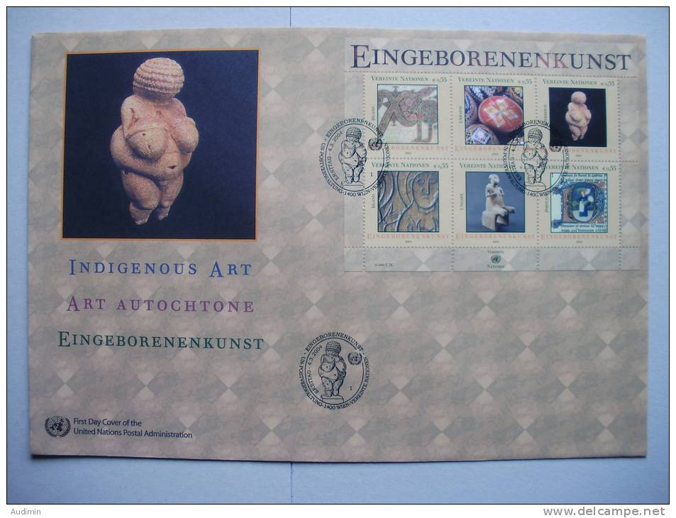 UNO-Wien 411/6 Block 18 FDC, Eingeborenenkunst (III) 2004 Auf Genfer-Cachet - FDC