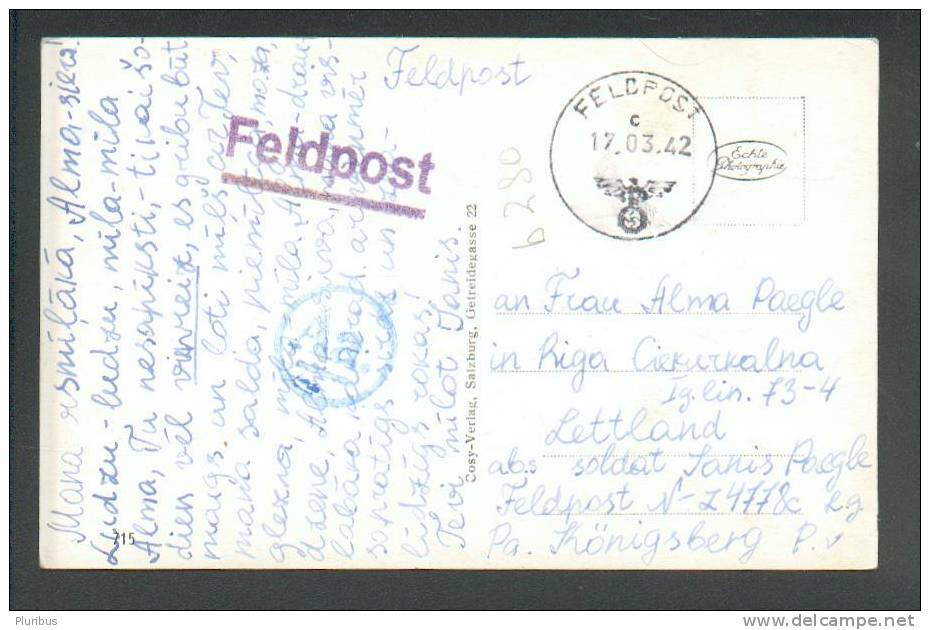 1942  FELDPOST  CENSOR  KÖNIGSBERG  PRUSSIA  TO  LATVIA  RIGA , POSTCARD  HOTEL KURHAUS EINTRACHT WOLFENSCHIESSEN - Lettres & Documents