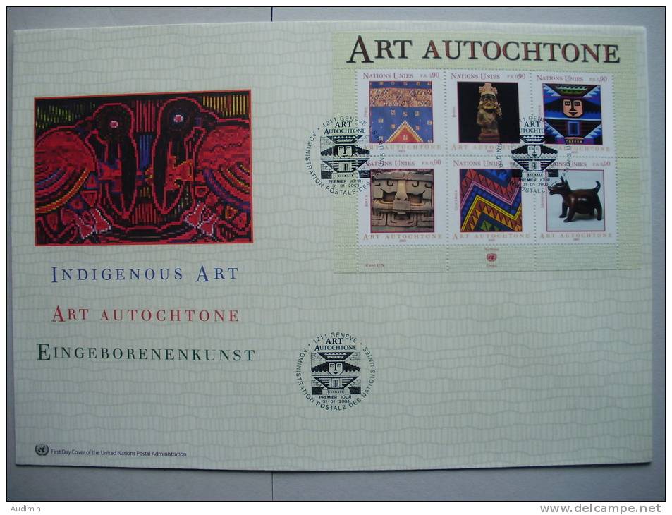 UNO-Genf 459/64 Block 18 FDC, Eingeborenenkunst (I) 2003 Auf Genfer-Cachet - FDC