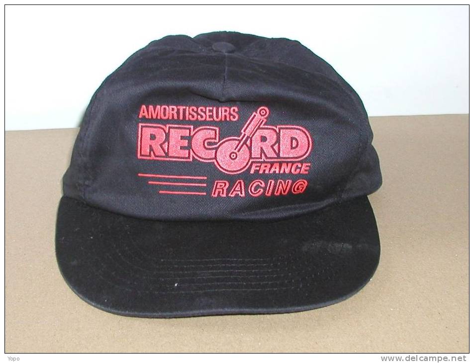 Casquette Publicitaire Noire Et Rouge, Amortisseurs RECORD Racing, Avec Bride De Réglage Scratch - Baseball-Caps